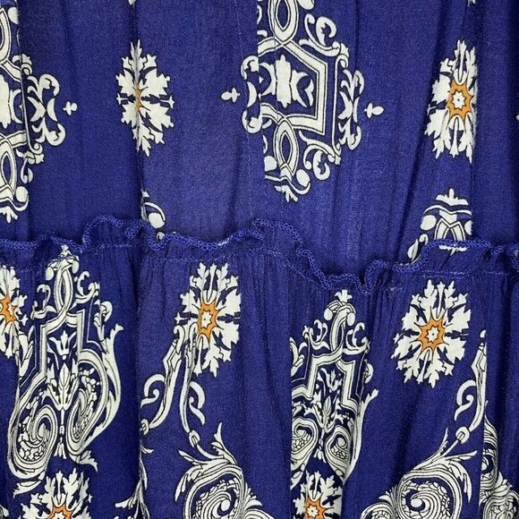 Umgee Small Sleeveless Lace Back Ruffle Tunic Swing Dress Blue Keyhole Neckline - Picture 5 of 10